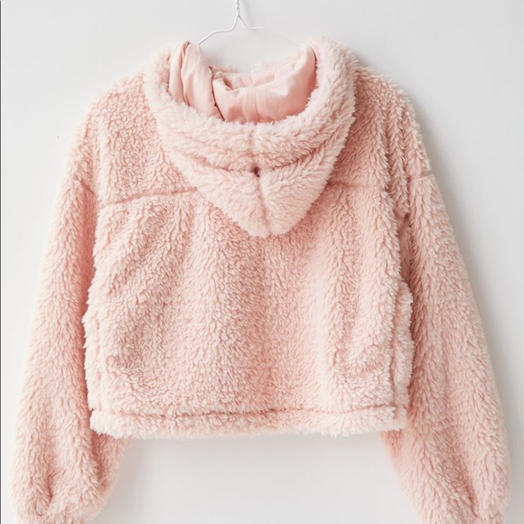 pink cropped teddy jacket